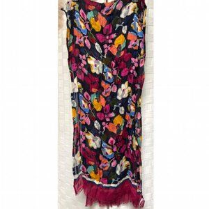 Talbots Made In India Floral Rectangular Fringe Fray Scarf